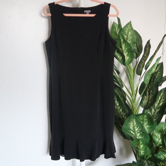 Ann Taylor Black Crepe Sleeveless Ruffle Flutter Hem Sheath Dress Office 14P - Picture 4 of 8